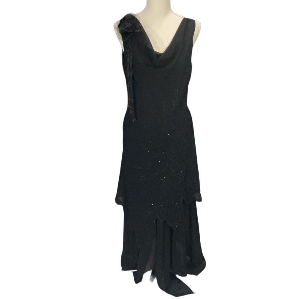 Vintage Dollar 80’s Beaded 2 Layers Black Cowl Neck Formal Maxi Dress Sz Large